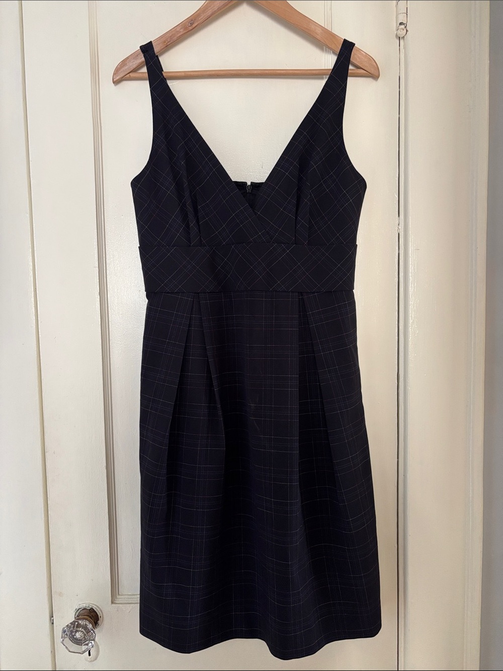 Moulinette Soeurs Black Plaid V-Neck Midi Dress